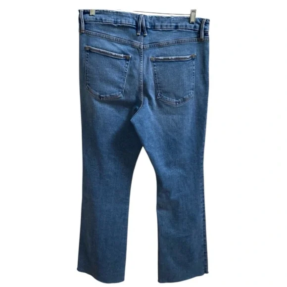 GOOD AMERICAN Classic Wide Leg Jeans Raw Hem Indigo Medium Wash Size 15 TALL - Picture 4 of 6